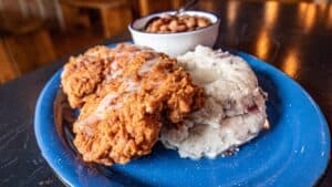 fried chicken with mashed potatoes