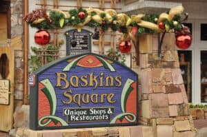 baskins square sign during christmas
